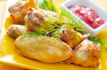 Hot Meat Dishes - Grilled Chicken Wings with Red Spicy Sauce