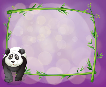 A big panda beside an empty bamboo frame