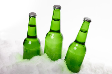 beer bottles in snow