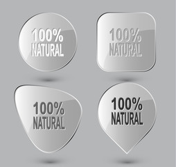 100% natural. Glass buttons. Vector illustration.