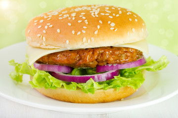 hamburger on the white plate