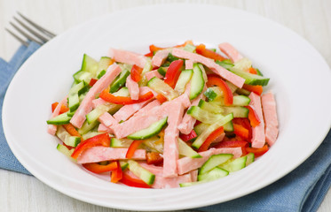 fresh vegetables salad with ham