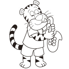Cartoon Tiger Playing a Saxophone