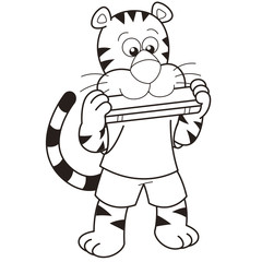 Cartoon Tiger Playing a Harmonica