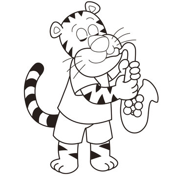 Cartoon Tiger Playing a Saxophone