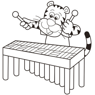 Cartoon Tiger Playing a Vibraphone