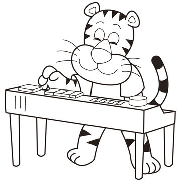 Cartoon Tiger Playing an Electronic Organ