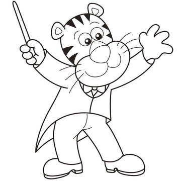 Cartoon Tiger Music Conductor