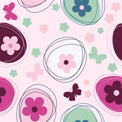 Seamless pattern with flowers and easter egg