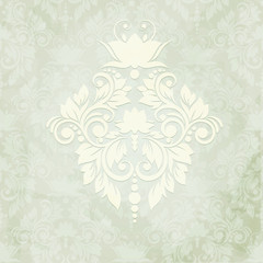 Elegant vintage card with damask seamless background (background