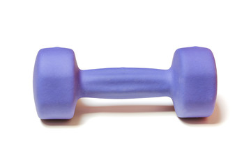 Dumbbell lifting weights for fitness in violet color, isolated