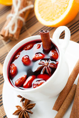 warm wine with cinnamon and nuts, mulled wine