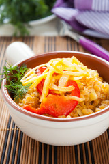pea porridge with grilled vegetables