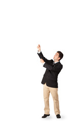 Young man gesturing with copy space