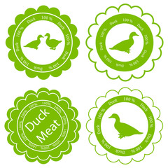 Organic farm and forest goose and duck meat food labels illustra