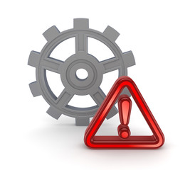 Fototapeta premium Warning symbol and grey gear.