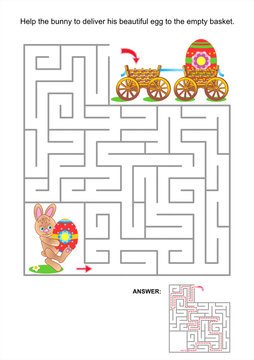 Maze game for kids with bunny and painted eggs
