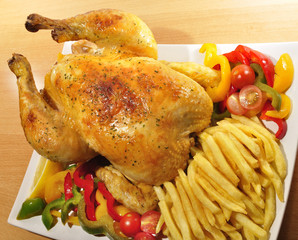 Plato de pollo asado.