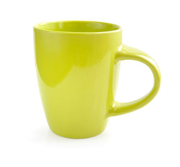 Green teacup cup on white background