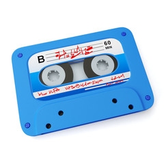 Obraz premium Music cassettes in blue on a white background, graphic
