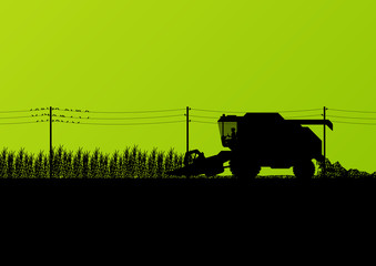 Agricultural combine harvester seasonal farming landscape scene © kstudija