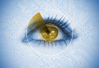 Close up of woman eye with a radar