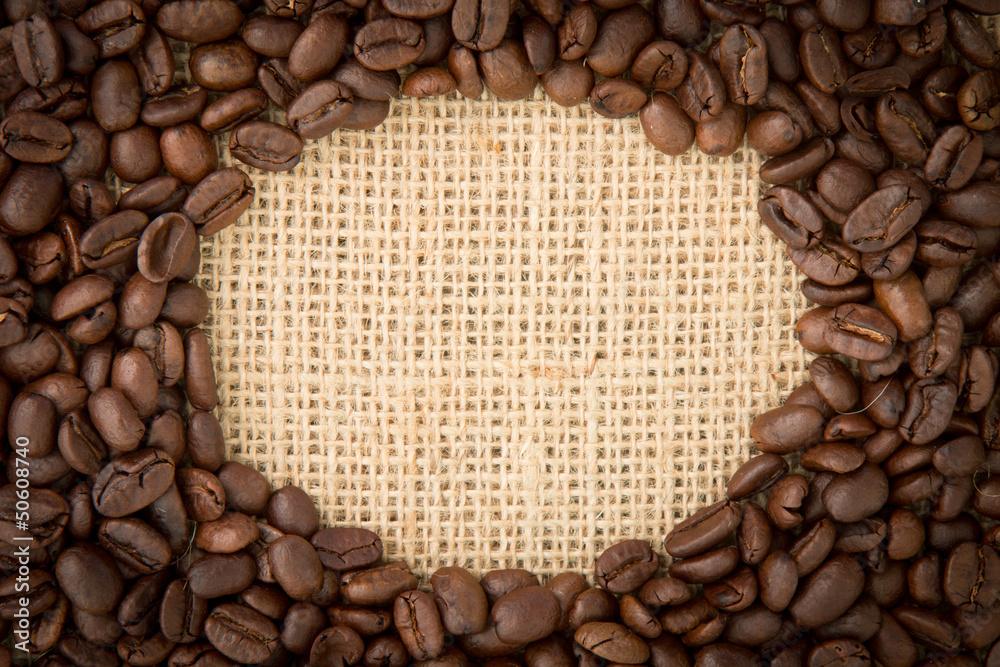 Poster coffee beans with oval indent for copy space