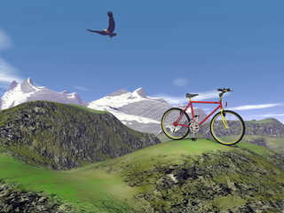 Fototapeta na wymiar Red mountain bike - 3D render
