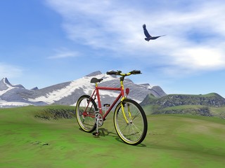 Obraz premium Czerwony rower górski - renderowanie 3D