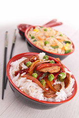 bowl of fried vegetables and rice