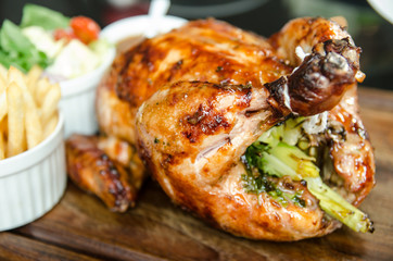 whole roasted chicken with French Fries