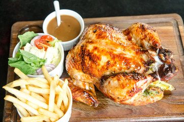 whole roasted chicken with French Fries