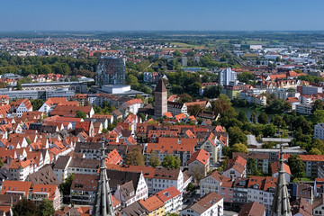 Fototapeta na wymiar View on Ulm from Ulm Minster, Germany