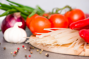 Fresh  vegetables and rice noodles