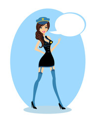 Pin-up Girl Wearing a Cop's Uniform