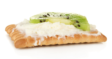 Cookies with milk cheese and kiwi, isolated on white