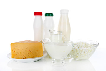 Dairy products isolated on white
