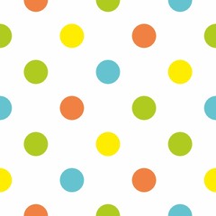 Seamless vector pattern colorful polka dots white background © ingalinder