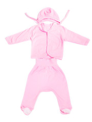 Pile of baby clothes isolated on white