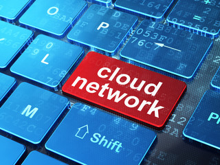 Fototapeta premium Cloud computing concept: Cloud Network on computer keyboard back
