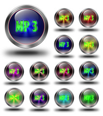 MP3 glossy icons, crazy colors - obrazy, fototapety, plakaty