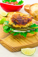Grilled chicken sandwich with cheese and parsley