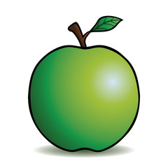 Healthy green apple with cartoon outline.