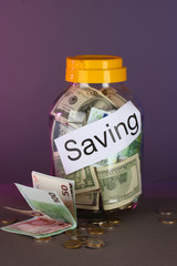 Money in the bank on a gray background