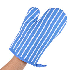 Hand with potholder isolated on white