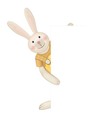 Obraz premium Vector of cute rabbit hiding by blank.