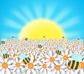 bees and spring flowers