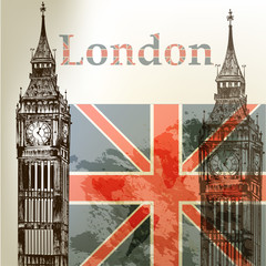 Plakat Vector art koncepcyjne tła z londyńskiego Big Bena i Englis