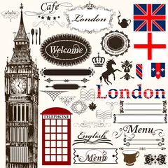 Photo sur Plexiglas Poster vintage Éléments de conception calligraphiques et décorations de page thème de Londres