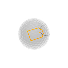 White golf ball with golden framed label - isolated over white
